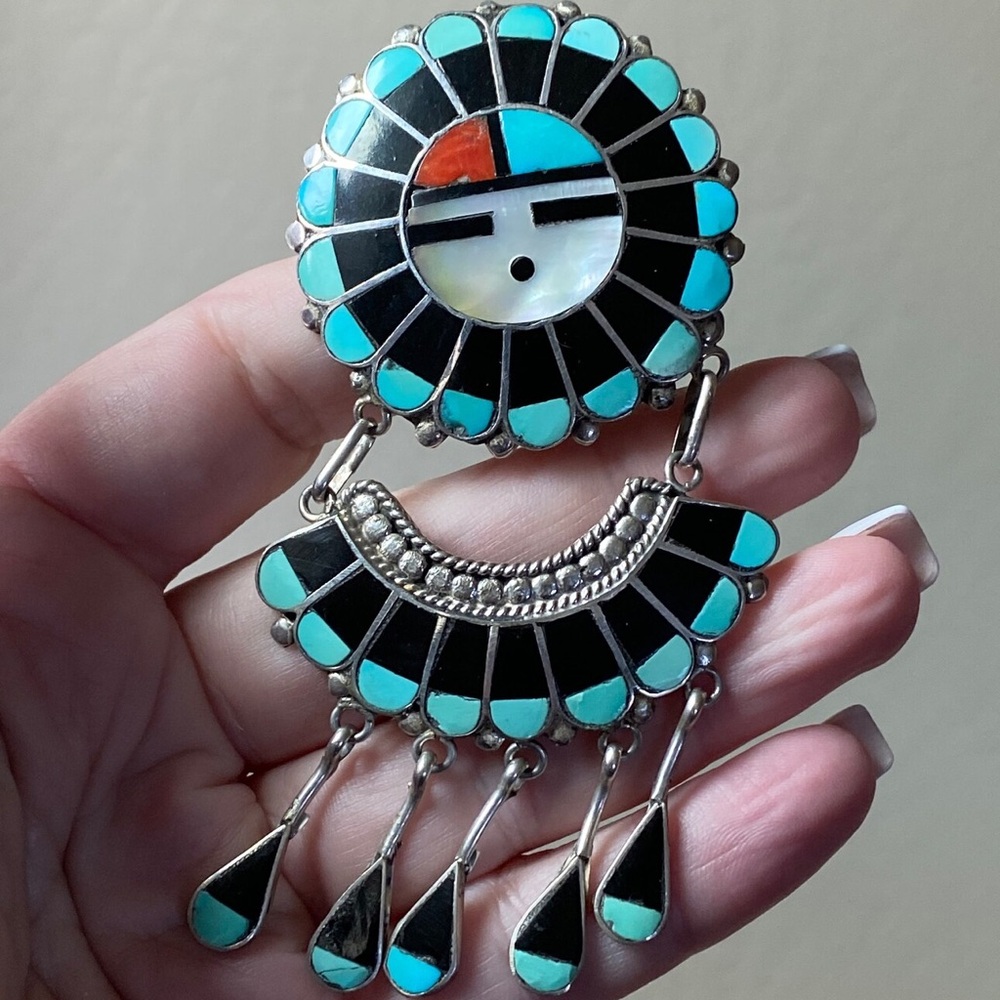 Vintage Zuni Multi-stone Inlay Sun Face Pendant/Pin Native American